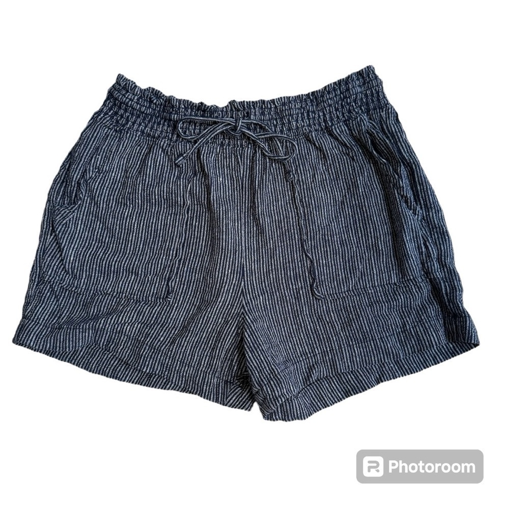 Time and Tru blue & white striped stretchy shorts elastic waist bow tie, S (4-6)